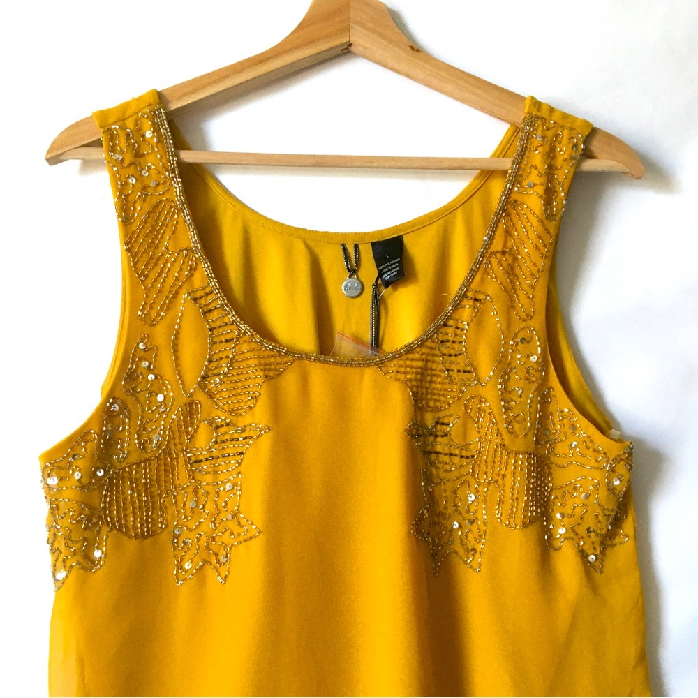 BKE Embellished Sleeveless Tank Top Yellow Gold Size Large - Picture 7 of 16